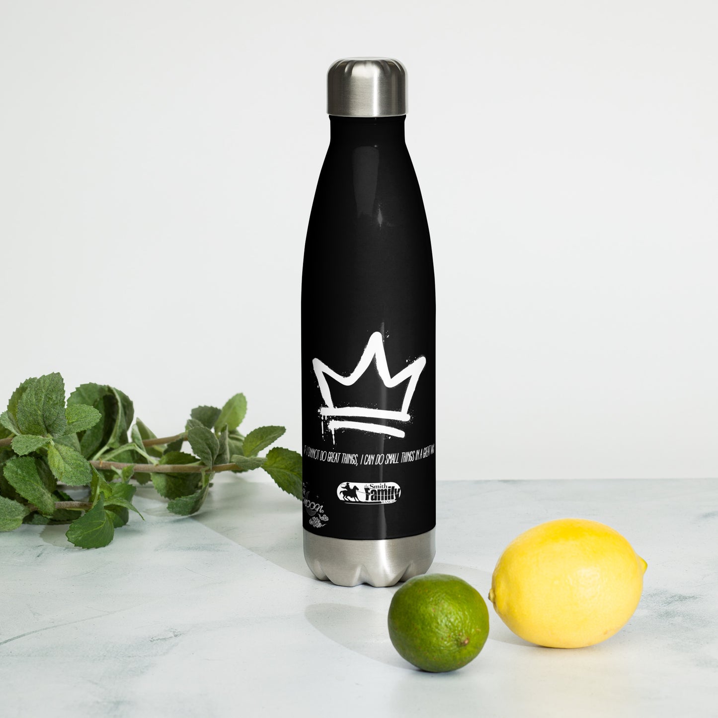 Stainless steel water bottle (Black & White Crown)