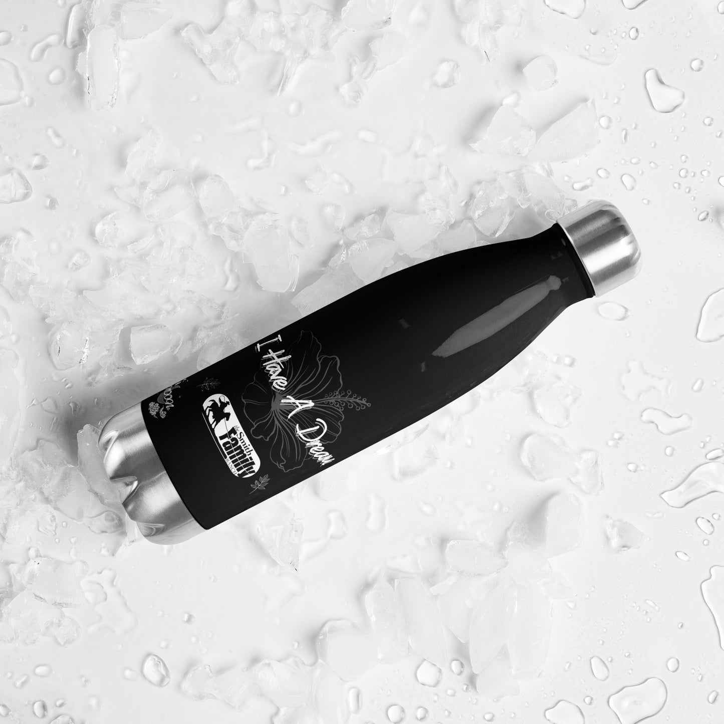 Stainless steel water bottle (Black & White Flower)
