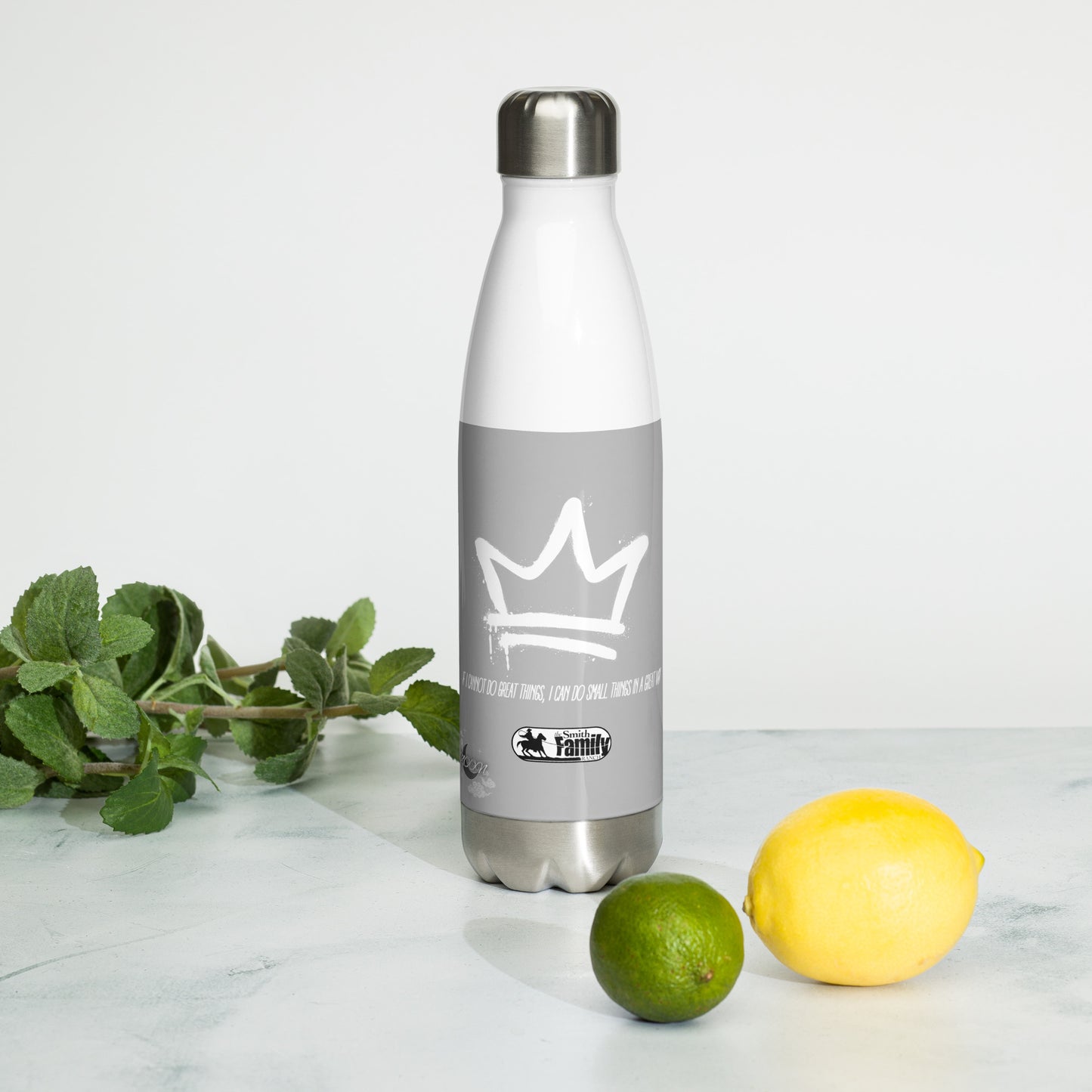 Stainless steel water bottle (Gray & White Crown)